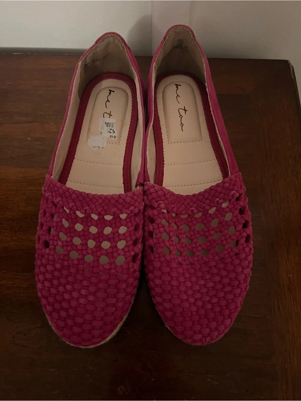Me Too Lynx espadrille flats woven fuchsia suede upper jute-wrapped sole size 8